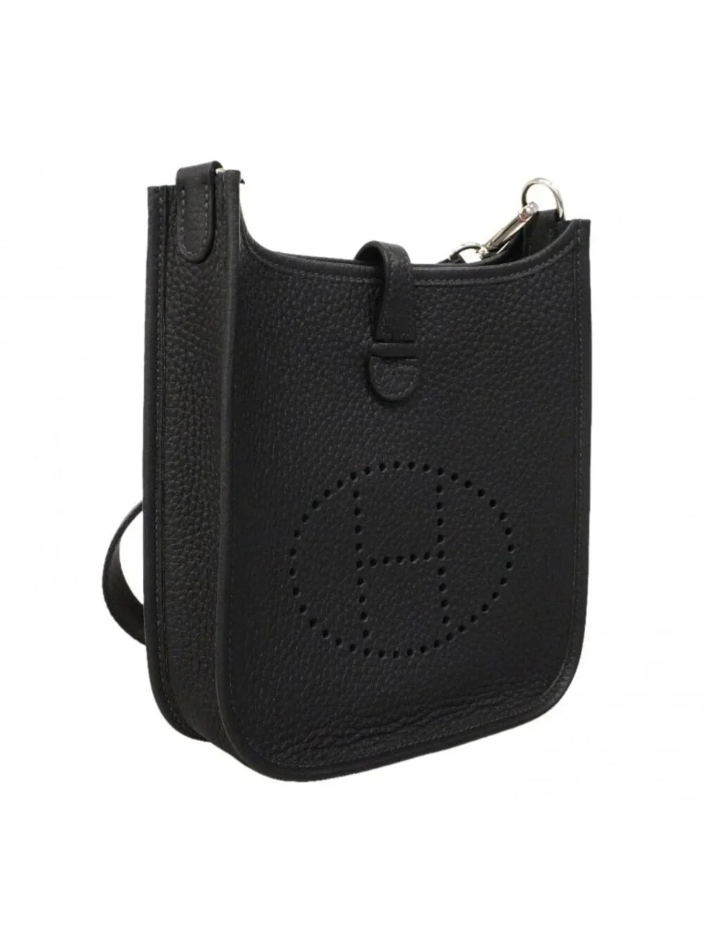 Hermes Shoulder Bag Evelyne TPM Taurillon Clemence Black Silver